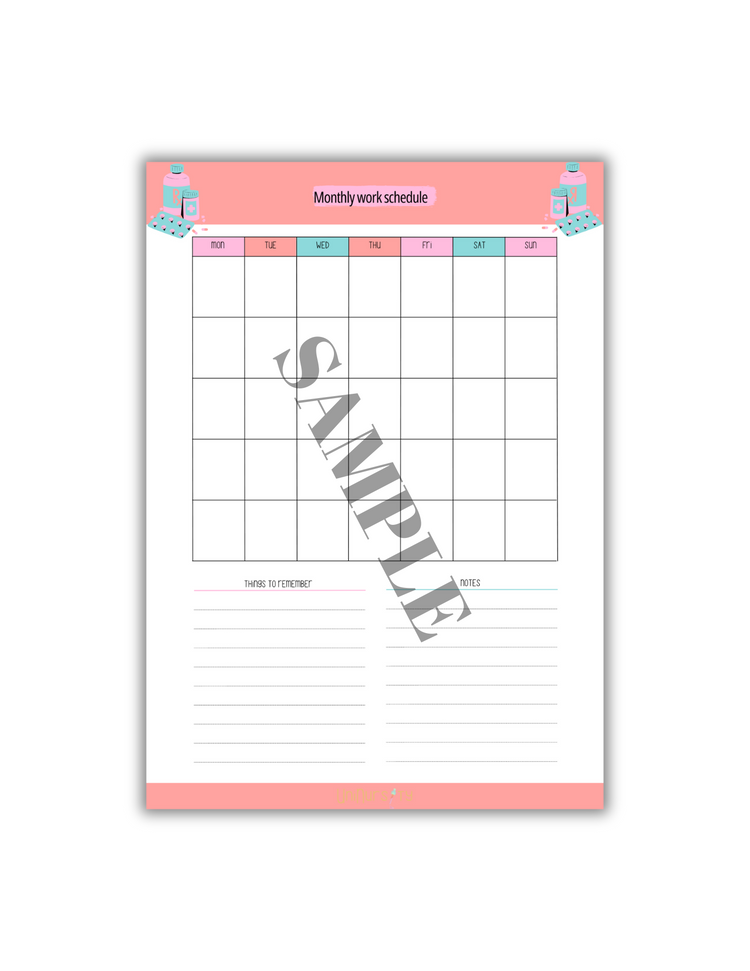 Monthly Work Schedule