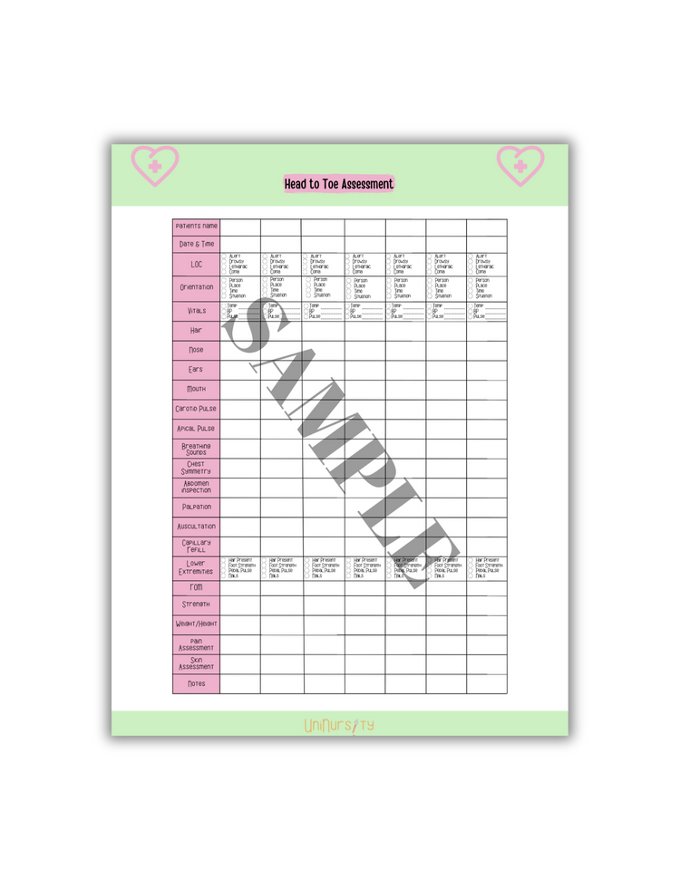 Head to Toe Assessment Sheet