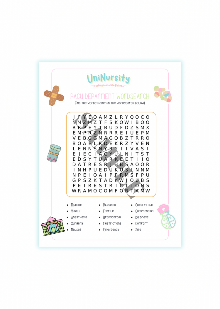 PACU Word Search